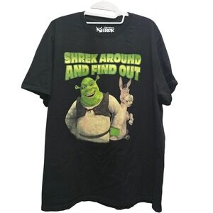 DreamWorks Shrek Around And Find Out Graphic T-Shirt Mens XL Black Donkey Tee